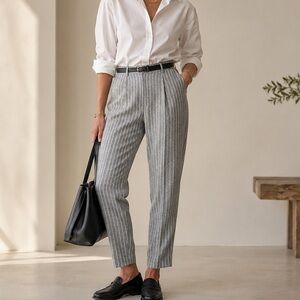 NEW Abercrombie Fitch Linen Trousers Pants XS Short Chambray Blue Pinstriped